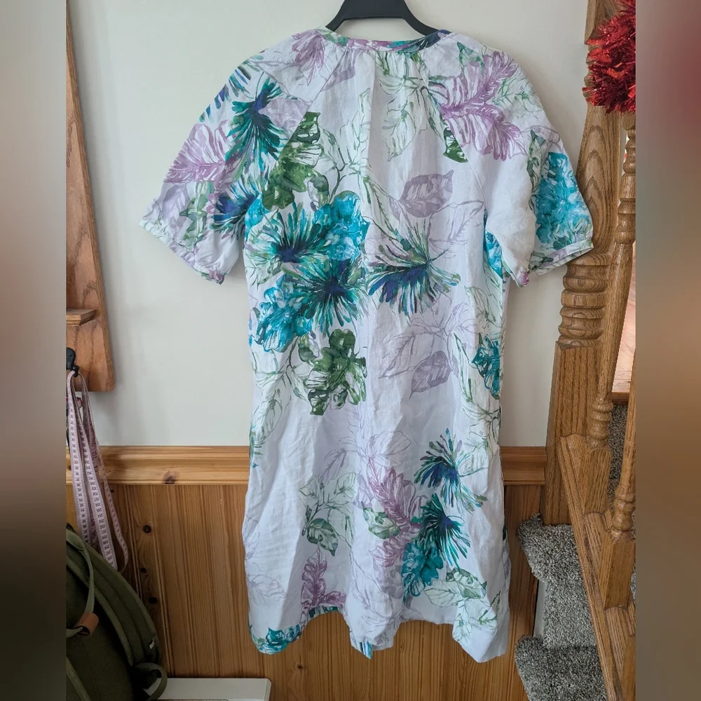 Chico's Linen‎ Button Down Floral Lightweight Shirt Dress Size 1 (Medium) - Picture 4 of 7